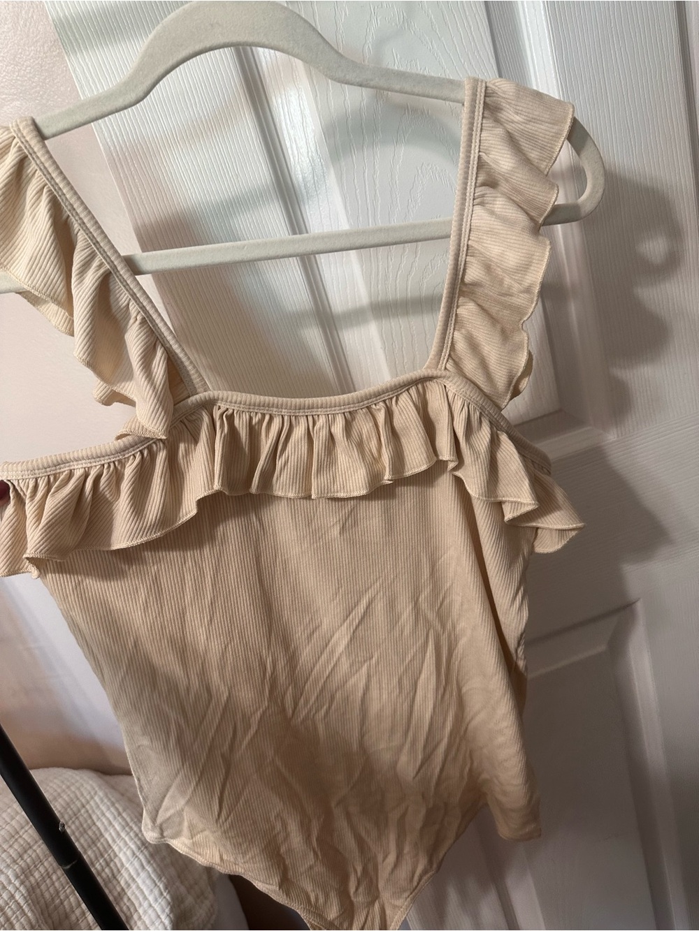 Amazon Beige Ruffled Square-Neck Bodysuit - Picture 2 of 4